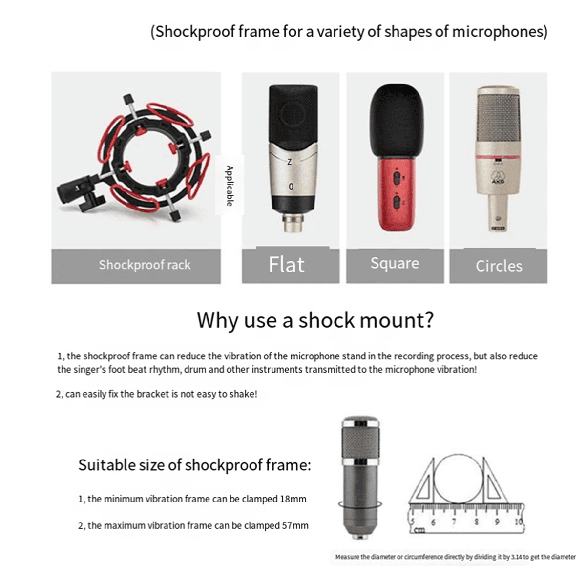 Universal Microphone Shock Mount Adjustable Microphone Stand for All Microphones Size At 18mm-57mm