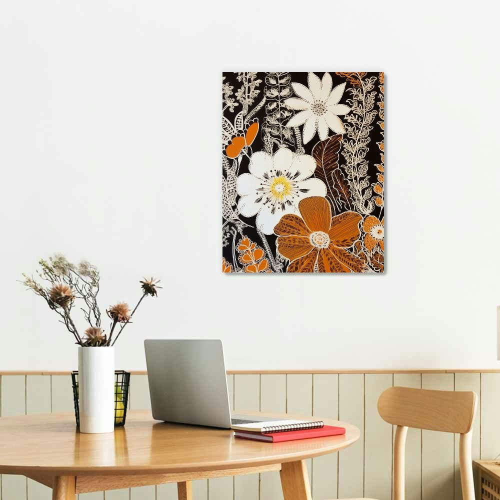 EastSmooth Farmhouse Botanical Floral Wall Decor Beige Flower Plant Wall Decor Canvas Painting, Minimalist Boho Wall Art for Living Room Bedroom Kitchen, Vintage Bathroom Decor Wall Art