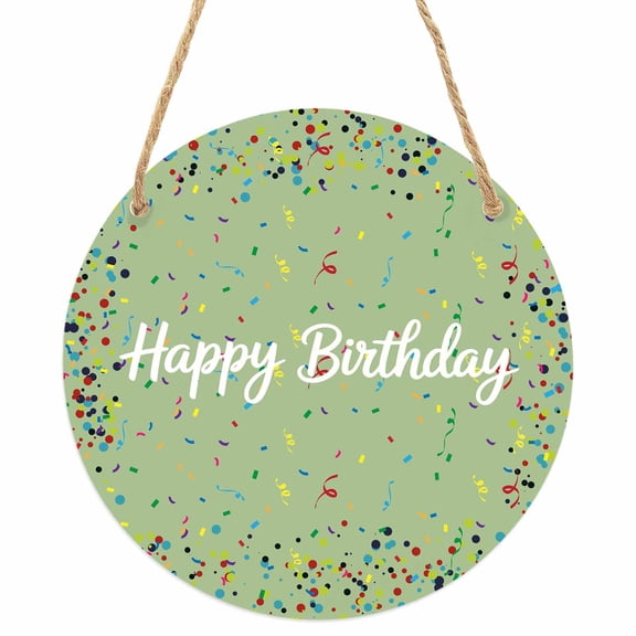 Happy Birthday Round Front Door Welcome Sign, 5.9 Inch Wall Hanging Decor for Indoor Outdoor, Sage Green Modern Abstract Art Home Porch Hanger Decorations for Holiday Gift