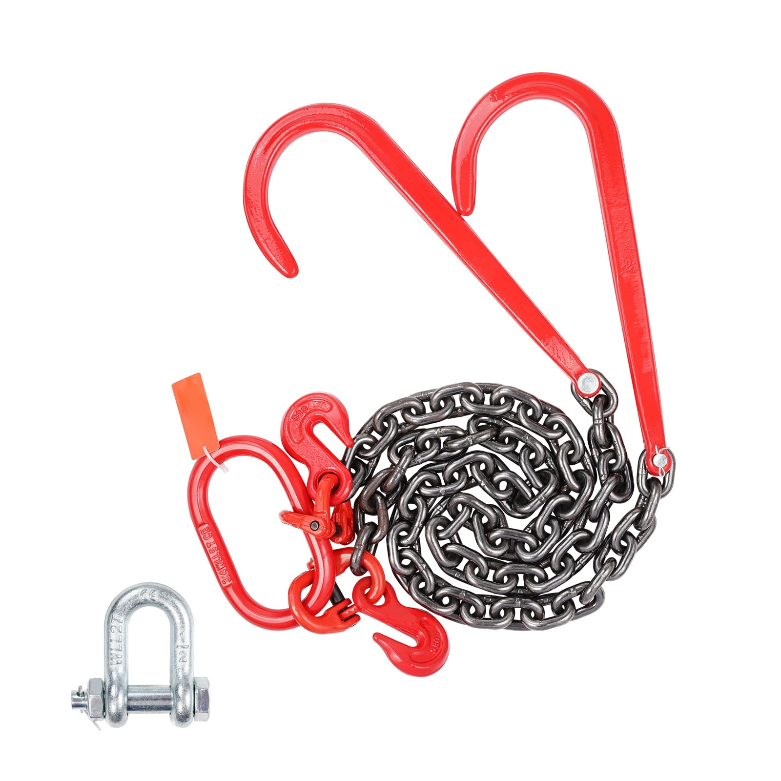 KFFKFF G80 V-Style Chain, 3/8" x 3' Bridle Chain with 15" J Hooks & Grab Hooks, Robust Transport Towing Chain Bridle with 7800 lbs Safe Load Capacity, Ideal for Flatbed Trailer Wrecker Salvage