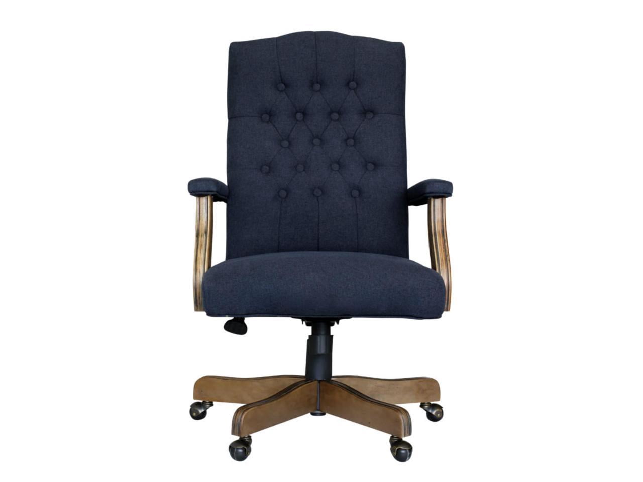 Boss Office Products Executive Denim Blue Commercial Grade Linen Desk Chair With Driftwood Finish Frame