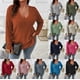 thumbnail image 5 of Camiseta holgada de polar de manga larga con cuello en V y color liso de otoño e invierno para mujer de talla grande, 5 of 6