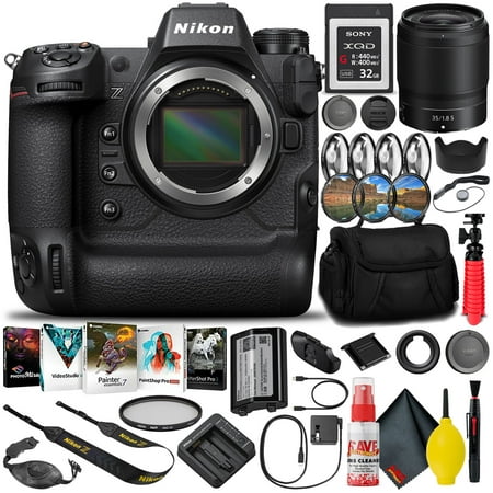 Nikon Z9 FX-Format Mirrorless Camera Body (1669) (Intl Model) + 35mm f/1.8 S Lens + 32GB XQD Memory Card + Editing Software + Camera Bag + Pro Filter Kit + 12" Tripod