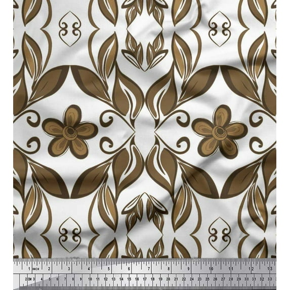 Soimoi Rayon Fabric Filigree Damask & Artistic Leaves Print Fabric by the Yard 42 Inch Wide