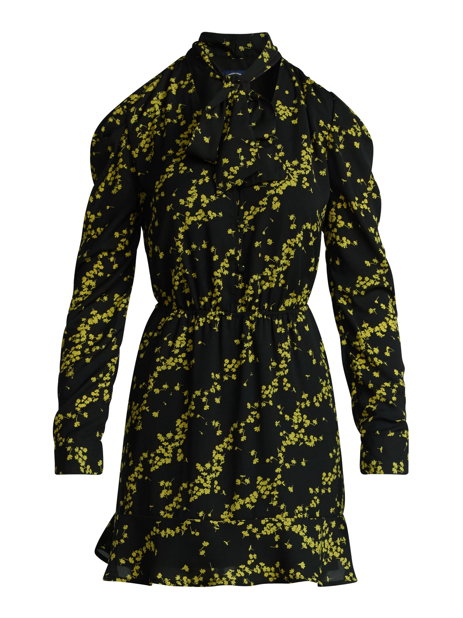 Scoop Women’s Tie Neck Mini Dress with Ruched Sleeves, Sizes XS-XXL