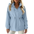 thumbnail image 7 of Jsaierl Women's Water Resistant Hooded Anorak Jacket Snap Button Drawstring Waist Windproof Lightweight Outdoor Rain Coat, 7 of 7
