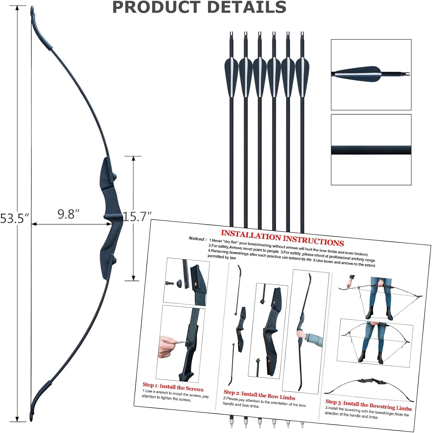 Tongtu Recurve Bow Right and Left Handed,Takedown Bow and Arrows for Adult & Youth Beginner 30lb 40lb Traditional Archery Bows Set with 6pcs Arrows…