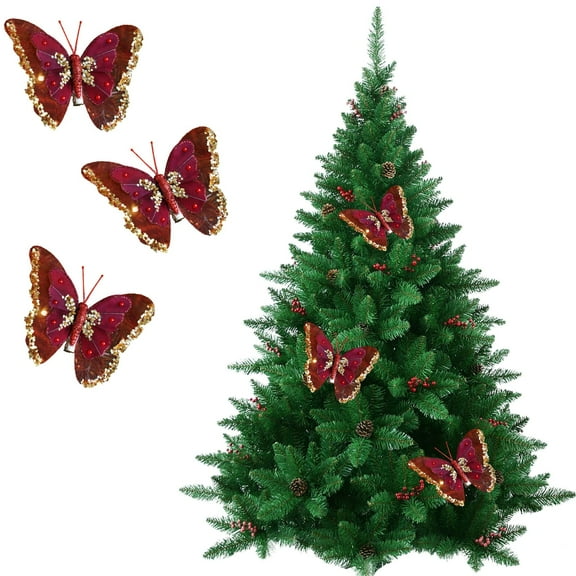 YIKA Pack Of 3 Christmas Butterflies Tree Ornaments With Clips Handmade Glitter Mesh Butterflies Pendants Suitable For DIY Christmas Tree Decoration Four Colors Christmas Decorations Red