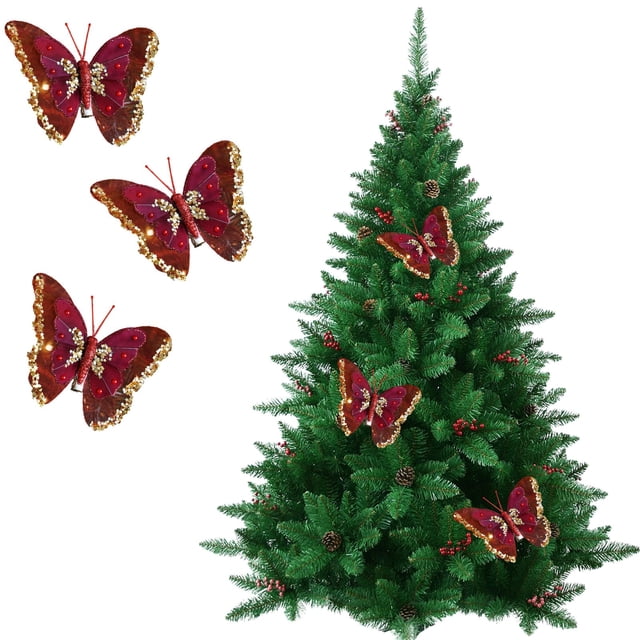 Paquete de 3 adornos navideños de mariposas con pinzas, hechos a mano, con malla brillante, ideales para decorar el árbol de Navidad en cuatro colores.