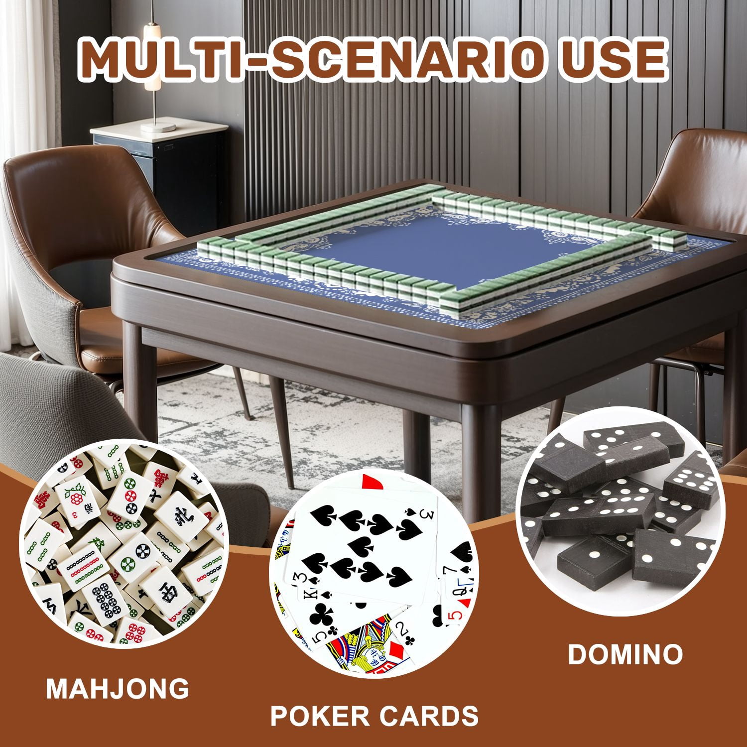 Mahjong Mat 31.5" x 31.5" Blue White Ornamental Bandana Paisley Floral Motifs Non-Slip Noise Reduction American Mahjong Tiles Table Cover for Dominoes Poker Card Board Games Gift