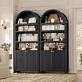 thumbnail image 2 of 81" Tall Arched Bookshelf, Kitchen Pantry Storage Cabinet, 6-Tier Bookcase with 2 Doors for Living Room, Kitchen, Home Office, Black, 2 of 7