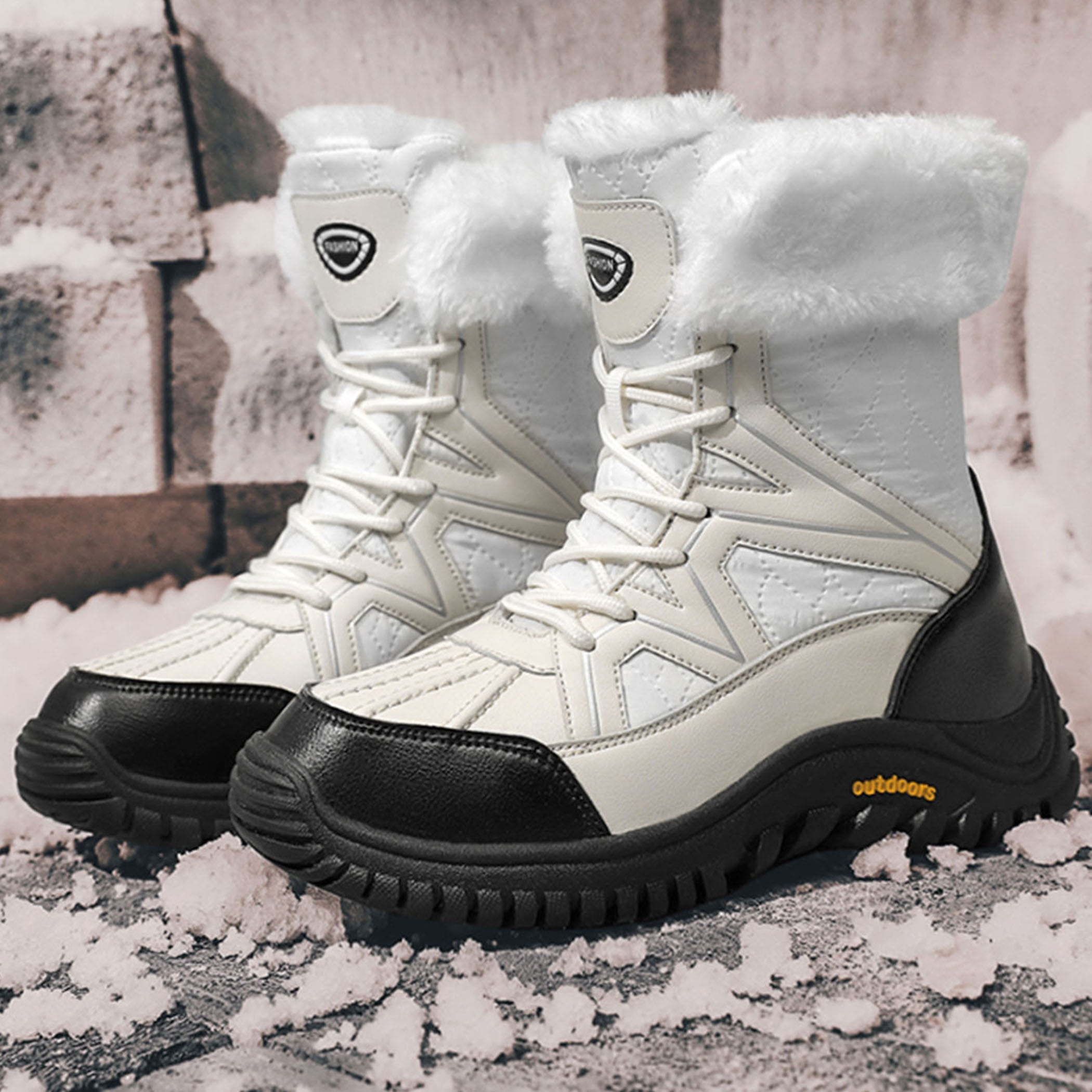 Faux Fur Lined Snow Boots for Women Waterproof Warm Winter Shoes Mid Calf Outdoor Hiking Boots
