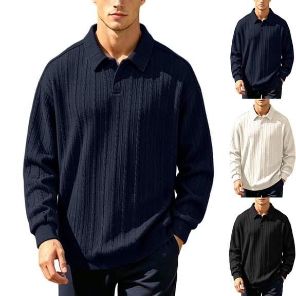 Fengqque Mens Polo Shirt Short Sleeve Textured Jacquard Open Collar Summer Casual Beach Stretchy Golf Shirts Navy XL