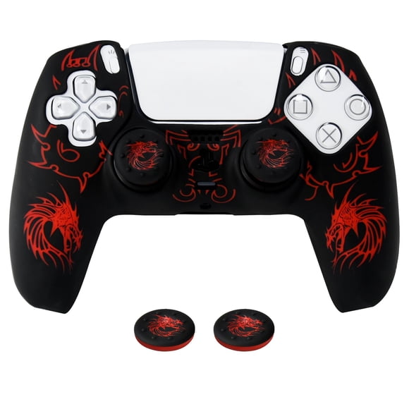 HLRAO PS5 Controller Silicone Cover with Laser-Engraved Dragon Design - Non-Slip Grip Skin + 2 Dragon Thumbstick Caps | Stylish Protective Case for PlayStation 5 Controller