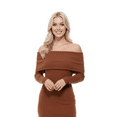 thumbnail image 2 of Yemak Women's Off Shoulder Long Sleeve Slim Fit Midi Knit Dress Camel-M-BD, 2 of 5