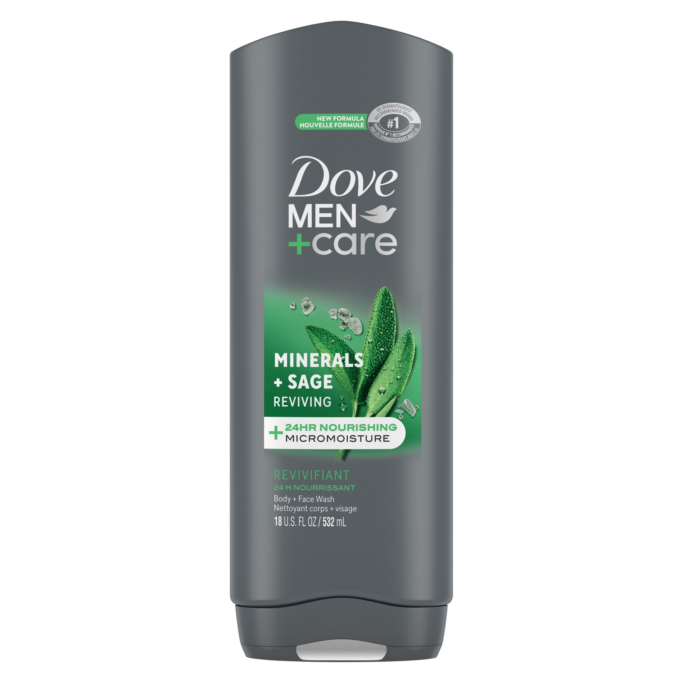 Dove Men+Care Body and Face Wash Liquid Body Wash for Men Reviving Minerals + Sage, 18 oz