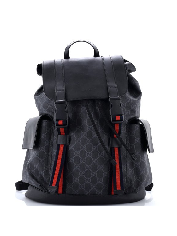 Pre-Owned Double Pocket Buckle Backpack GG Coated Canvas Large By Rebag