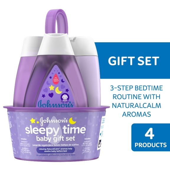 Johnson's Sleepy Time Relaxing Baby Gift Set with Baby Lotion, Wash and Shampoo, 4 full size items