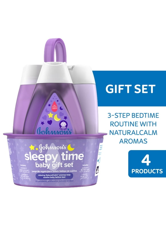 Johnson's Sleepy Time Relaxing Baby Gift Set with Baby Shampoo, Wash and Lotion, 4 full size items