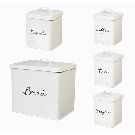 White Kitchen Canisters - Steel Kitchen Canisters, 5 Pcs, White