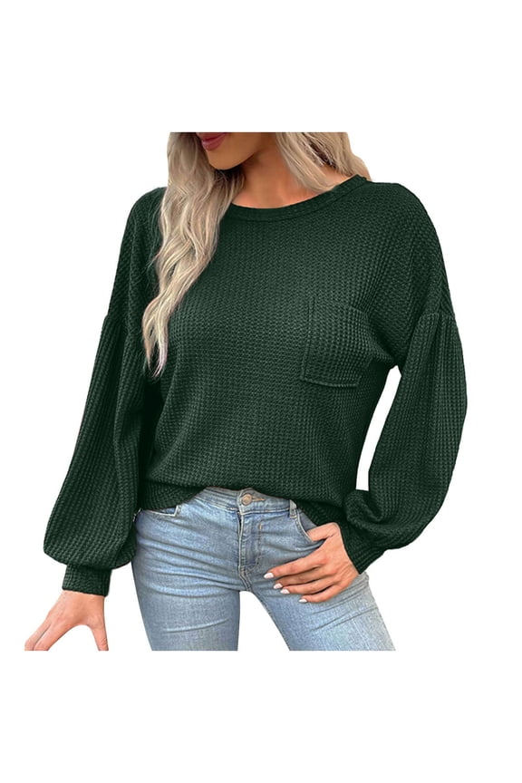 Women Criss Cross V Back Sweaters Fall Trendy Pocket Long Sleeve Crewneck Knitted Pullover Tunic Top Knitwear Green