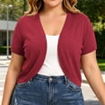 thumbnail image 4 of Women's Plus Size Cropped Cardigans Open Front V Neck Short Sleeve Knit Shrug Lightweight Dress Cover Up Wine, 4 of 9