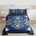 thumbnail image 2 of Homewish Vintage Western Aztec Queen Comforter Set for Adult, Steel Blue Square Triangle Bedding Sets, Mandala Style Reversible Bedding Comforter Set, Super Cozy Room Decor, 3-Piece, 2 of 8