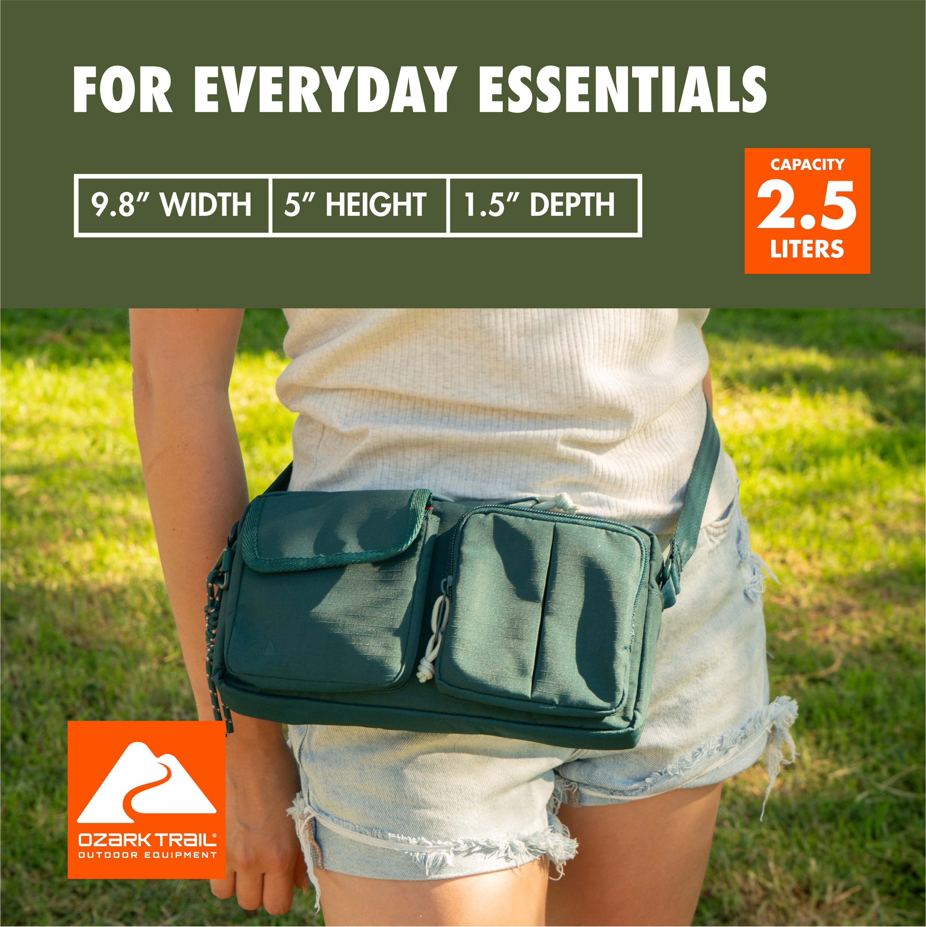 Ozark Trail Unisex Double Pocket Polyester Fanny Pack Cross Body, Teal