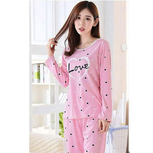AMERTEER Ensemble de Pyjama pour Femmes, Mode Automne, Col Rond, Manches Longues, Grande Taille, Imprimé Maison