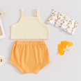 thumbnail image 3 of Bagilaanoe 3pcs Newborn Baby Girl Shorts Set Sleeveless Letter Print Camisole Tops + Shorts + Headband 3M 6M 12M 18M Infant Casual Summer Clothes, 3 of 7