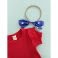 thumbnail image 5 of Kiapeise Kiapeise 3PCS Baby Girls Outfits Fly Sleeve Round Neck Shirt Tops Stripe / Heart Star Pattern Suspenders Shorts Headband Independence Day Sets, 5 of 9