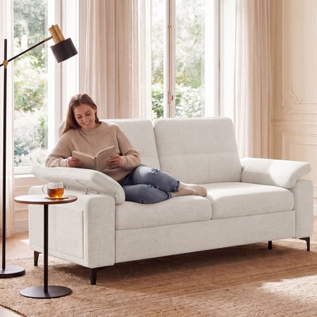 71" Modern Loveseat Sofa 2 Seat Chenille Couch Adjustable Armrest for Living Room Small Spaces Beige