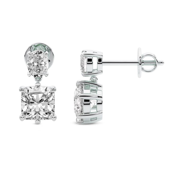 Boucles d'Oreilles en Diamant de Laboratoire de Forme Coussin Certifiées IGI de 8 Carats / 18K en Or Blanc / Boucles d'Oreilles Pendantes en Cascades Scintillantes en Diamant de Labo / Serti Griffes / Qualité FG-VS1-VS2 Friendly Diamonds