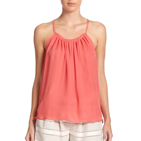 $285 RAMY BROOK Débardeur Plissé en Soie Olivia, Garnitures Anti-Stress, BLUSH Épicé (m)