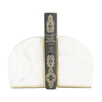 CosmoLiving by Cosmopolitan 4" Geometric 8 lbs White Marble Bookends with Gold Inlay (Set of 2)