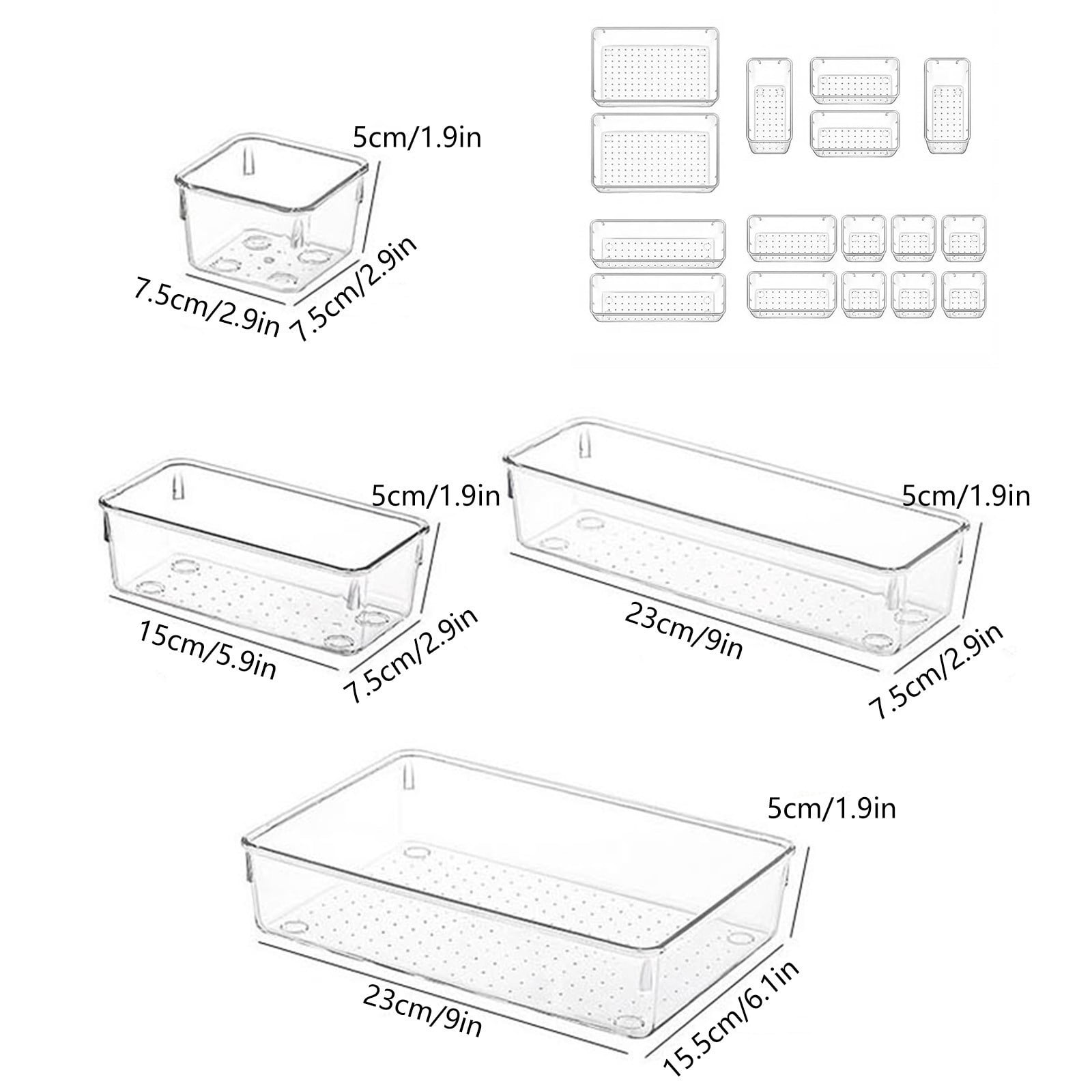 Specollect 1 Pcs Transparent Drawer Divider Storage Box Set, Adjustable Organizer for Cosmetics, Cutlery, Office Desk Accessories, Non-Slip Modular Container
