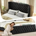 thumbnail image 3 of Amerlife Queen Bed Frame with 49” Upholstered Wingback Headboard, Noise-Free Platform Bed with Steel Frame and Slip-Resistant Edges, Black, 3 of 9