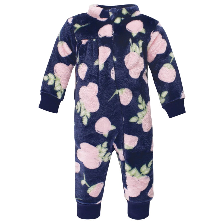 Hudson Baby Unisex Baby Fleece Jumpsuits, Coveralls, and Playsuits, Navy Rose, 0-3 Months