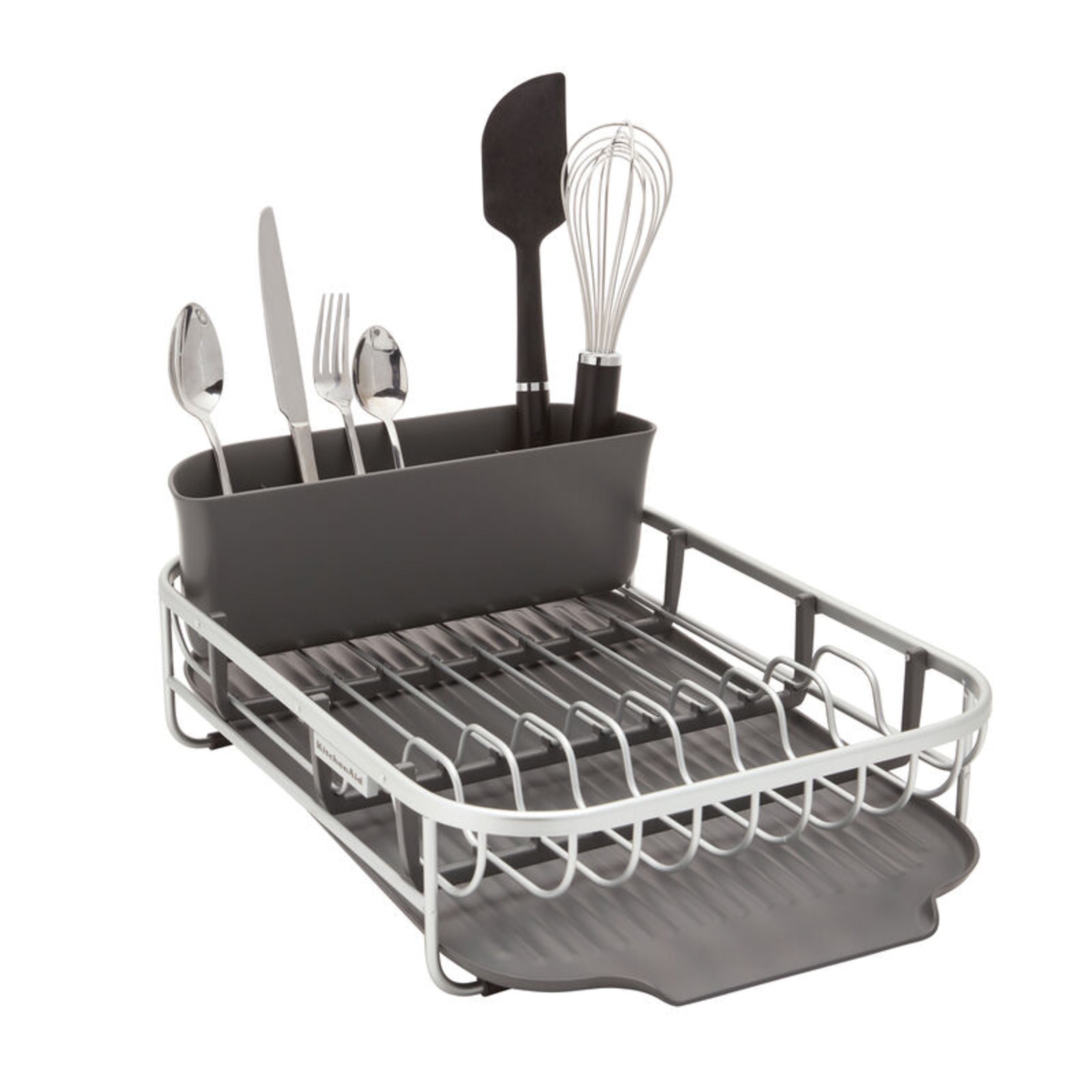 KitchenAid Compact Space Saving, Dish Rack with Removable Flatware Caddy  and Angled Self Draining Drainboard, Satin Gray, 15-Inch-by-13.25-Inch