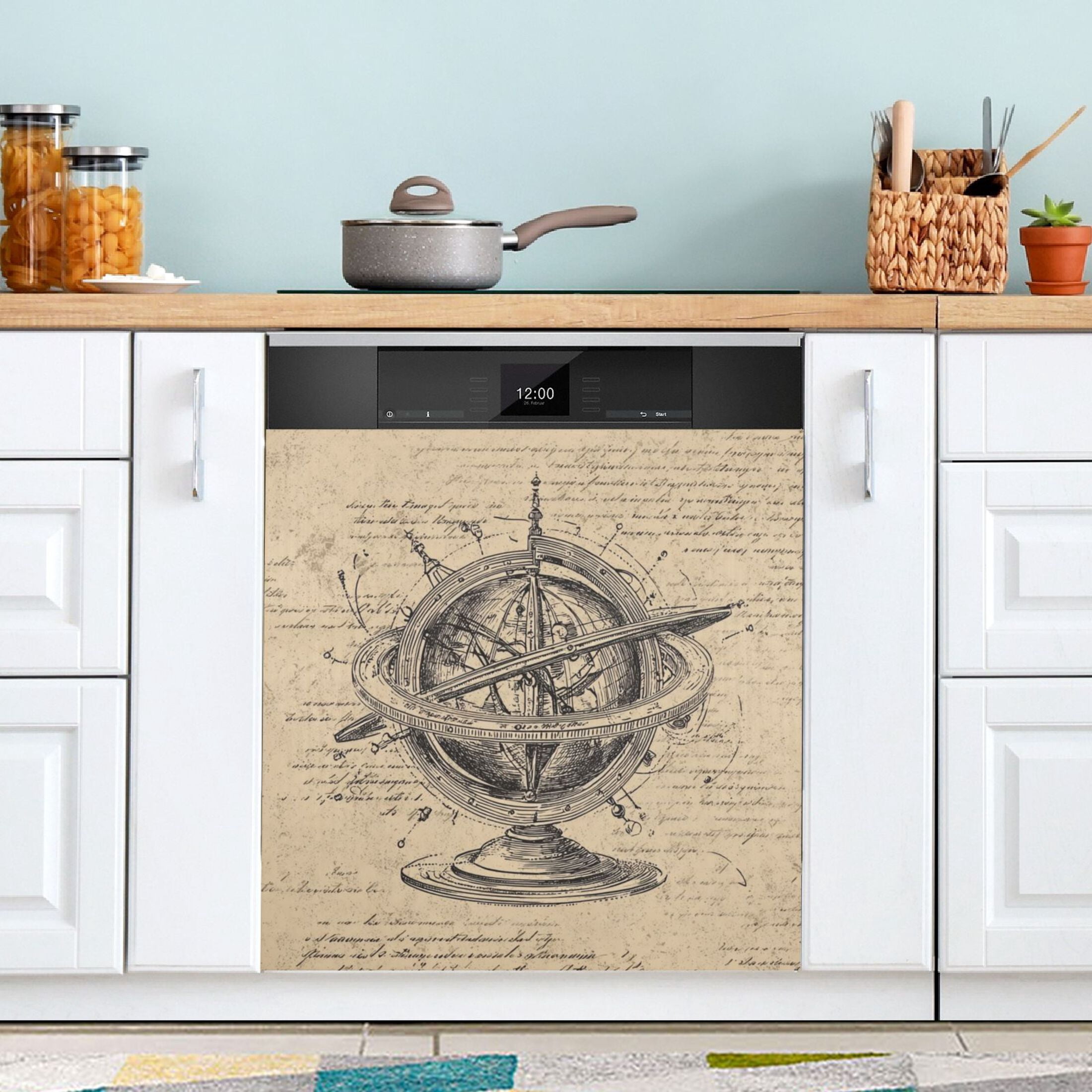 IAUYY Magnetic decorative sticker - 23x26 Inch PVC Refrigerator Decorative Cover, Removable DIY Art for Kitchen Appliances Hand Drawn Celestial Globe