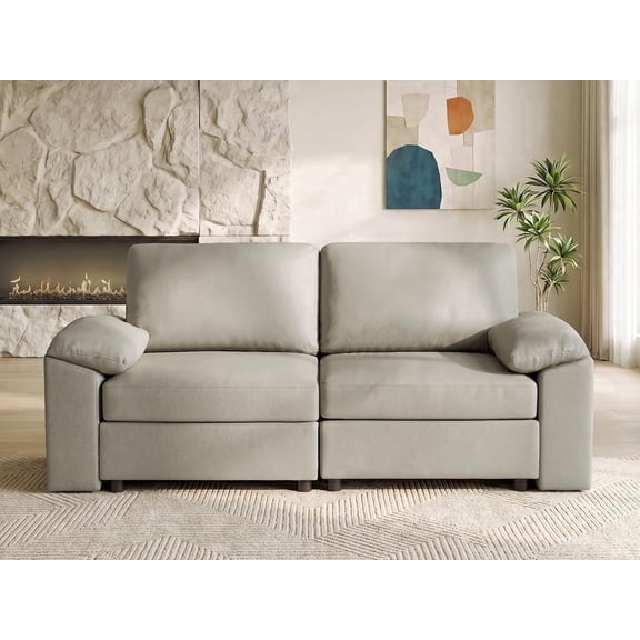 82.6'' Oversized Loveseat Sofa, Faux Leather Modular Sectional Couch, Deep Seat 2 Seater Sofas with Wide Armrest, Modern Comfy Cloud Settee Love Seat for Living Room, Greige
