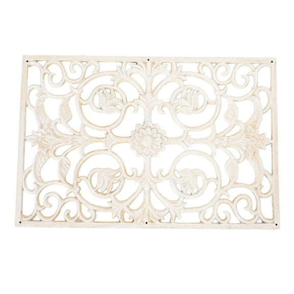 Sungmor Decorative Cast Iron Doormat, Heavy Duty Outdoor Entry Mat with Vintage Scroll Design, Weatherproof Non-Slip Metal Welcome Mat for Front Porch, Patio, Garden Entrance, Antique White Finish