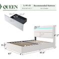 thumbnail image 2 of VanAcc Queen Size Upholstered Bed Frame with LED Storage Headboard, 4 Foldable Storage Drawers & Charging Station, White, 2 of 8