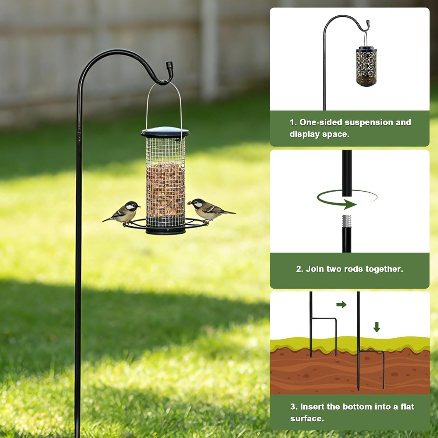 4/8PK Heavy Duty Garden Shepherds Hooks for Outdoor, Premium Metal Shepherds Hooks, Height Adjustable Bird Feeder Hanger, Hanging Basket Hooks 37” Inch Tall Hanging Plant Hooks (4PK)