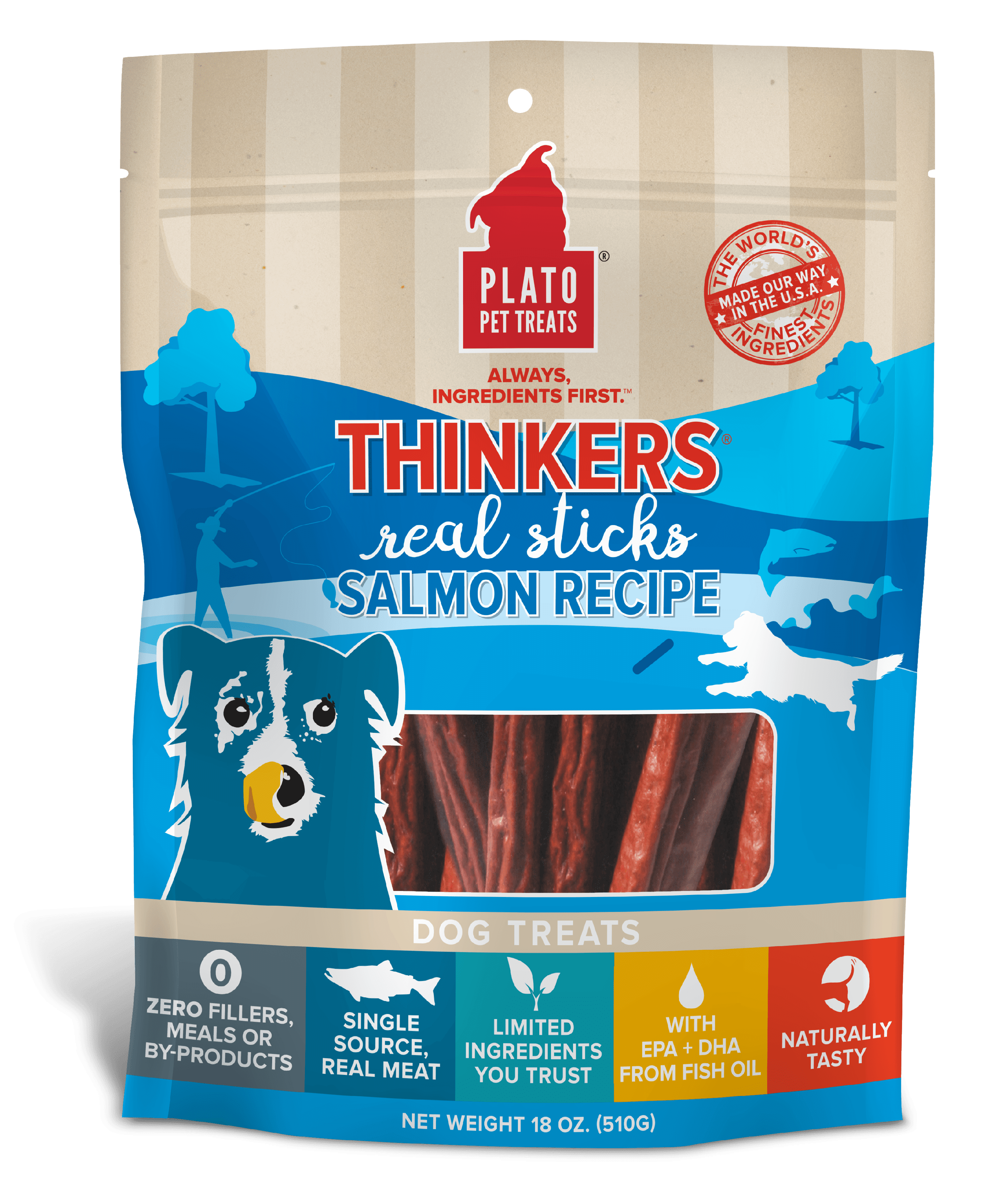 Plato Pet Treats Thinkers Salmon Dog Treats, 18 Ounce