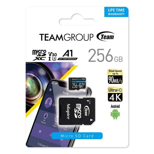 TEAMGROUP Elite A1 256GB microSDXC 4K UHD UHS-I U3 V30 A1 High Speed Flash Memory Card with Adapter