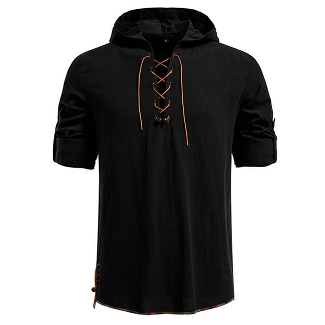 pstuiky camisas de manga larga para hombre, Top informal con capucha y cordón de manga larga de color liso a la moda para hombre top de hombre s