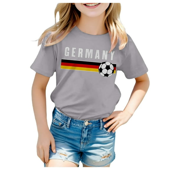 adviicd Kid Flag of Germany Print Short Sleeve Round Neck T Shirt (Light Gray,3-4 Years)