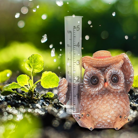 Rain Gauge Outdoor Decorative,Owl Rain Gauge Decorative Ornaments Garden Water Meter with Metering Tube,Rain Gauge Outdoor