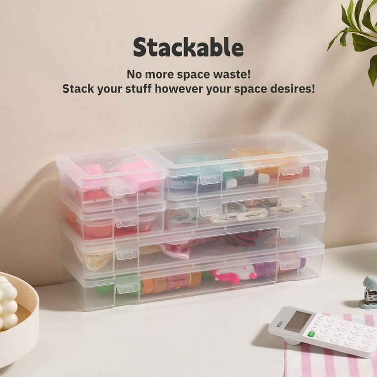 Novelinks 12 Pack Stackable Plastic Storage Box Containers Clear Hobby Art Craft Organizer Rectangle Box for Pencil Box Lego Crayon Beads Jewelry 